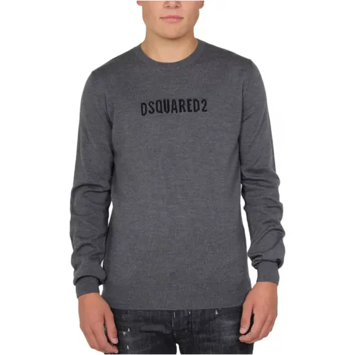 Feiner Wollpullover mit Eingelegtem Logo , Herren, Größe: L - Dsquared2 - Modalova