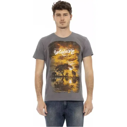 Graues T-Shirt mit kurzem Arm und Rundhalsausschnitt , Herren, Größe: XL - Trussardi - Modalova