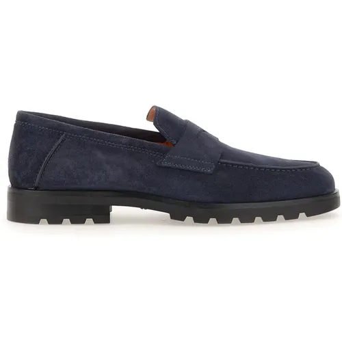 Loafers, male, , Size: 10 1/2 US Suede Leather Moccasins with Cut-Out - Santoni - Modalova