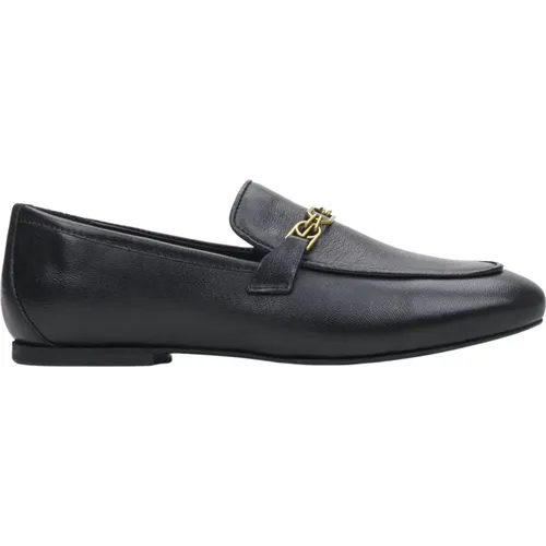 Damen Schwarze Leder Penny Loafers mit einer Silberkette Er00113298 , Damen, Größe: 36 EU - Estro - Modalova