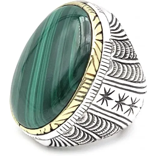 Sterling Silver Malachite Ring , unisex, Sizes: 56 MM, 60 MM, 62 MM - Jalan Jalan - Modalova