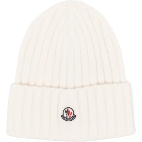 Ribbed Knit Logo Beanie Hat , female, Sizes: ONE SIZE - Moncler - Modalova