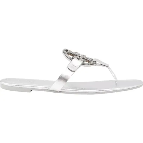 Silberne Flip-Flops Stilvoll und Bequem , Damen, Größe: 38 1/2 EU - TORY BURCH - Modalova