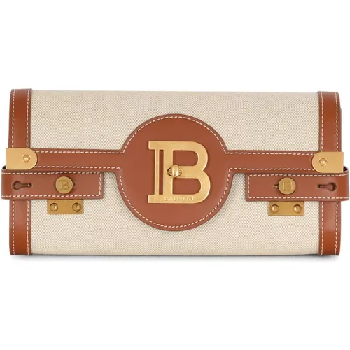 B-Buzz 23 Leder- und Canvas-Clutchtasche - Balmain - Modalova