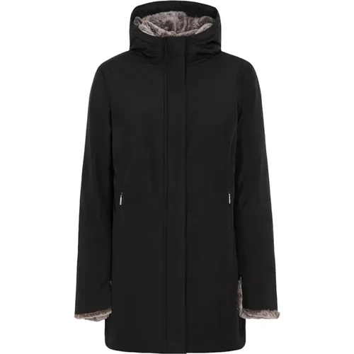 Schwarzer Pelz Parka Mantel , Damen, Größe: L - Suns - Modalova