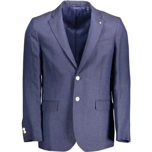 Blazers, male, , Size: L Classic Linen Jacket with Multiple Pockets - Gant - Modalova