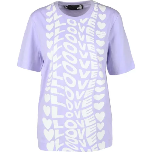 Baumwoll T-Shirt mit Stilvollem Design , Damen, Größe: M - Love Moschino - Modalova