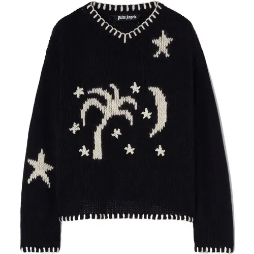 Night Sky Embroidered Leather Sweater , male, Sizes: M - Palm Angels - Modalova