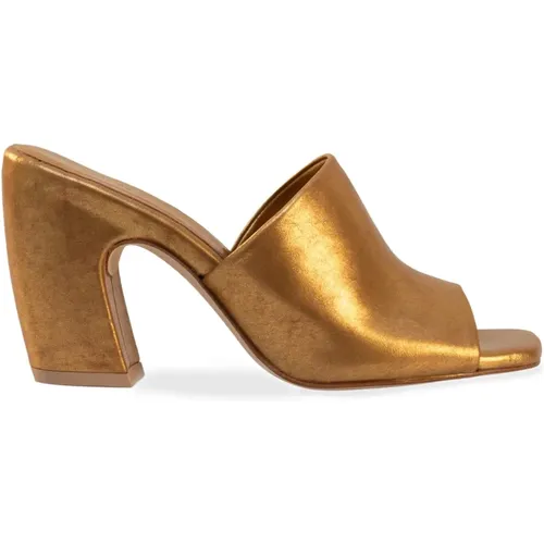 Metallic Gold Square Toe Mules , female, Sizes: 4 UK, 3 UK, 8 UK - Cortana - Modalova