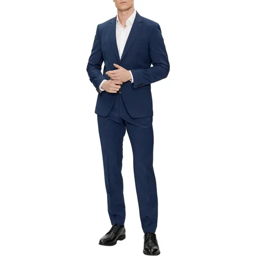 Single Breasted Suits, male, , Size: 2XL Wool Blend Slim Fit Suit - Hugo Boss - Modalova