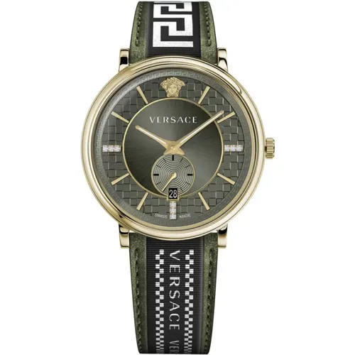 V-circle Multifunction Leather Watch , male, Sizes: ONE SIZE - Versace - Modalova