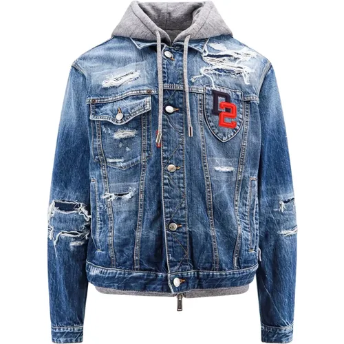 Ripped Denim Jacket with Hood , male, Sizes: M - Dsquared2 - Modalova