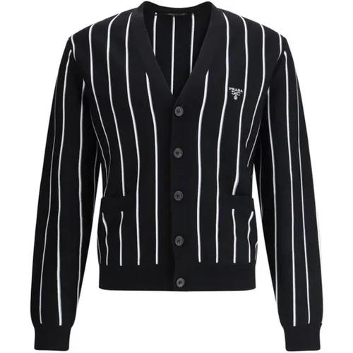 Cardigans, male, , Size: S Striped Wool Cardigan - Prada - Modalova