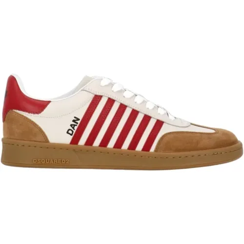 Beige Leather Sneakers Round Toe , male, Sizes: 9 1/2 UK, 8 UK, 7 UK, 11 UK, 10 UK, 9 UK, 8 1/2 UK, 6 UK - Dsquared2 - Modalova