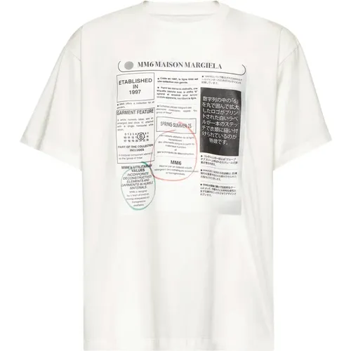 T-Shirts, male, , Size: L Newspaper Print Cotton T-shirt - MM6 Maison Margiela - Modalova