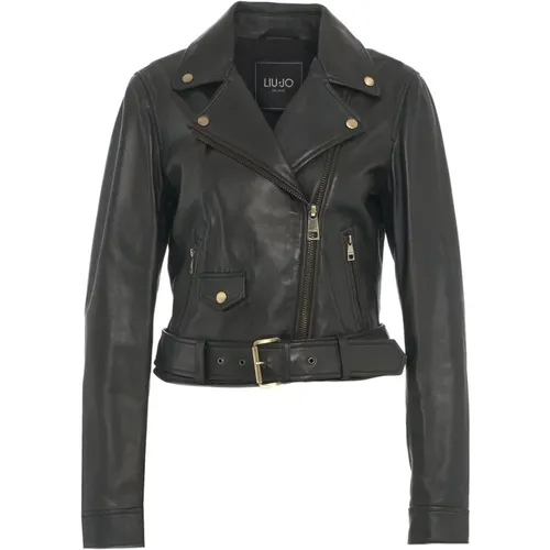 Leder Bikerjacke mit goldenen Details - Liu Jo - Modalova