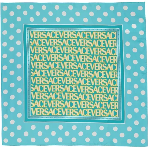 Silk Square Scarf with Woven Logo , female, Sizes: ONE SIZE - Versace - Modalova