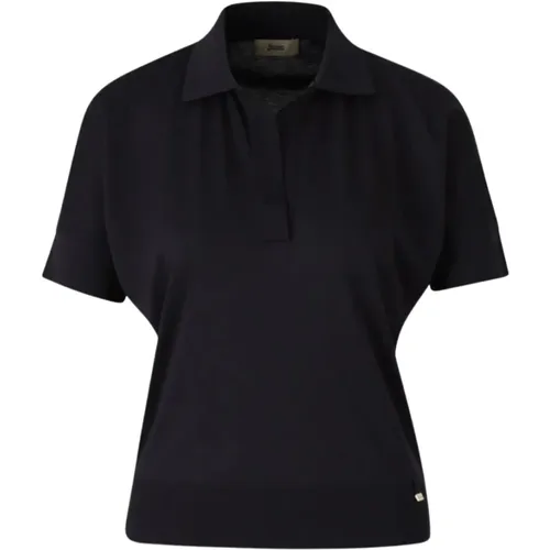Polo Shirts, female, , Size: L Navy Blue Polo Shirt Ribbed Collar - Herno - Modalova