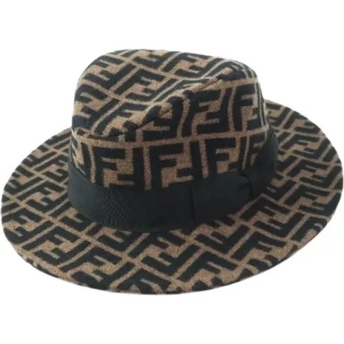 Pre-owned Accessories, male, , Size: ONE SIZE Pre-owned Zucca Pattern Silk Blend Hat - Fendi Vintage - Modalova