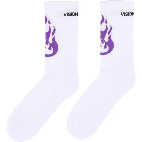 Fire Logo Weiße/Lila Socken - VISION OF SUPER - Modalova