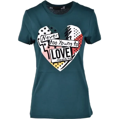 Baumwoll-T-Shirt mit Stilvollem Design , Damen, Größe: L - Love Moschino - Modalova