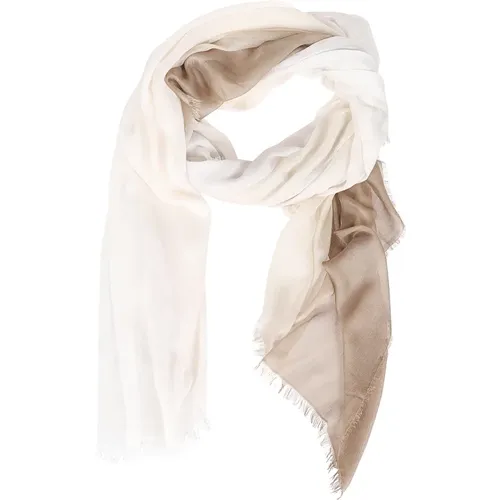 Scarves, female, , Size: ONE SIZE Beige Silk Fringed Scarf Ginevra - Faliero Sarti - Modalova