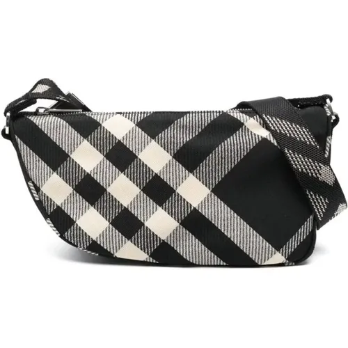 Cross Body Bags, male, , Size: ONE SIZE Black/White Nova Check Equestrian Knight Shoulder Bag - Burberry - Modalova