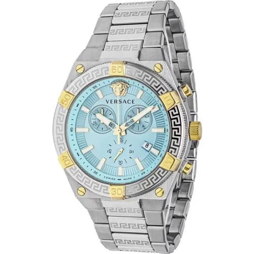 Watches, male, , Size: ONE SIZE Sporty Greca Chronograph Bicolor Watch - Versace - Modalova