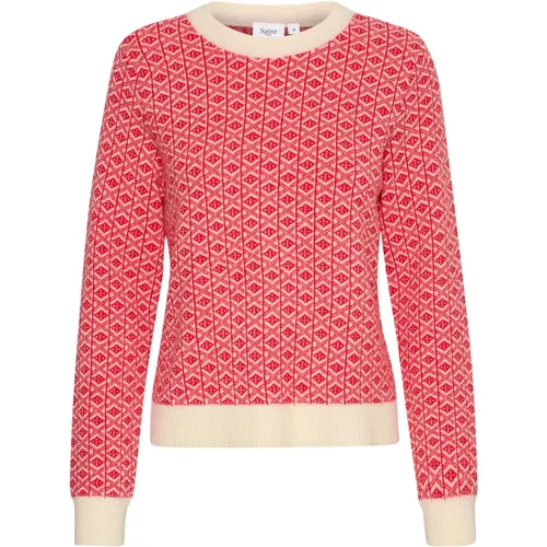 Roter Strickpullover mit Muster , Damen, Größe: XS - Saint Tropez - Modalova