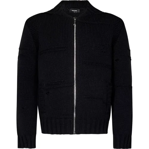 Cardigans, male, , Size: S Knit Zip-Up Cardigan Aw24 - Dsquared2 - Modalova