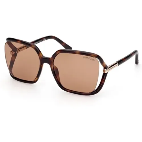 Dunkle Havana Sonnenbrille mit Braunen Gläsern , unisex, Größe: 60 MM - Tom Ford - Modalova