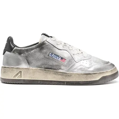 Sneakers, male, , Size: 8 US Vintage Silver Leather Sneakers - Autry - Modalova