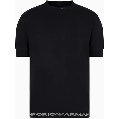 Schwarzes T-Shirt mit Logo-Schriftzug , Herren, Größe: L - Emporio Armani - Modalova