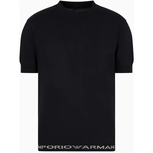 Schwarzes T-Shirt mit Logo-Schriftzug - Emporio Armani - Modalova