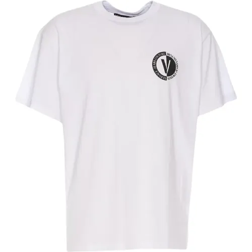 Men Crew-neck T-shirt with Contrasting Logo , male, Sizes: XL, M - Versace Jeans Couture - Modalova