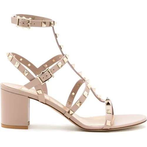 Gold Rockstud Sandals with Block Heel , female, Sizes: 4 1/2 UK, 6 UK, 4 UK, 8 UK, 2 UK, 3 UK - Valentino Garavani - Modalova