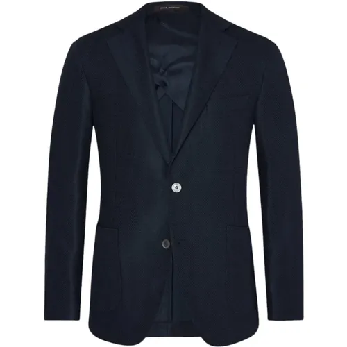 Blazers, male, , Size: L Navy Herringbone Blazer Stylish Comfortable - Oscar Jacobson - Modalova