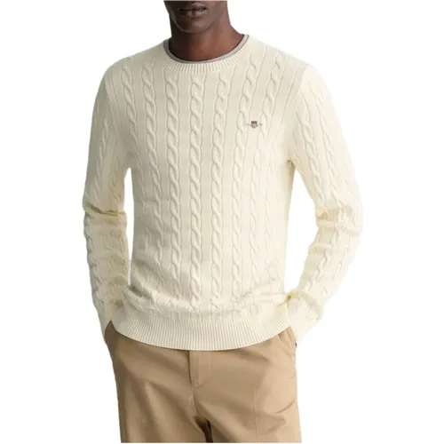 Cotton Cable C-Neck Sweater , male, Sizes: M, S, XL, L, 2XL - Gant - Modalova
