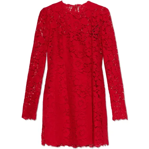 Party Dresses, female, , Size: S Lace dress with long sleeves - Dolce & Gabbana - Modalova