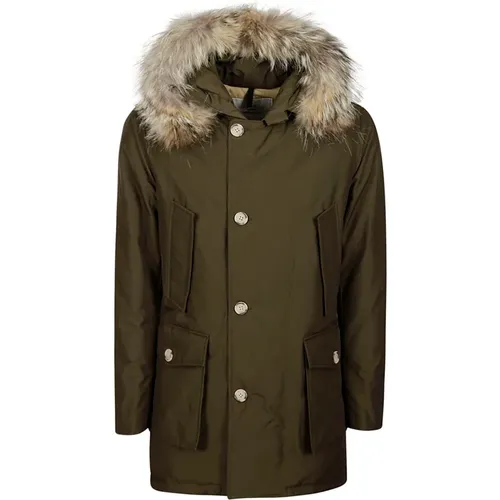 Grüne Parka mit abnehmbarem Pelz , Herren, Größe: XL - Woolrich - Modalova