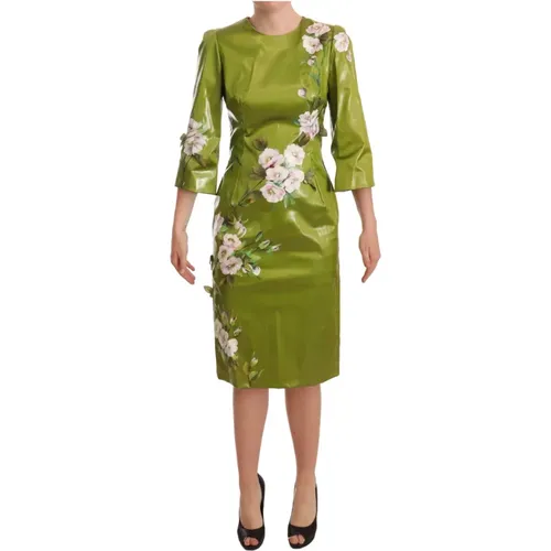 Grünes Blumenverziertes Sheath Midi Kleid - Dolce & Gabbana - Modalova