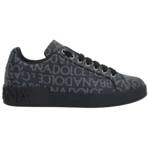 Schwarze Canvas Low-Top Sneakers mit Logo Jacquard - Dolce & Gabbana - Modalova