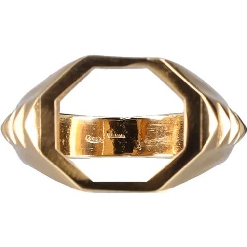 Gold Open Signet Ring Pyramid Cut-Out , male, Sizes: 60 MM - Emanuele Bicocchi - Modalova