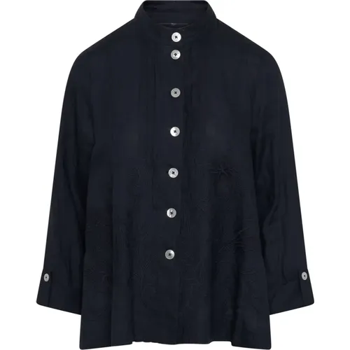 IN Honour OF - Besticktes Jackenhemd aus dunkelblauem Ramie , Damen, Größe: L - High - Modalova