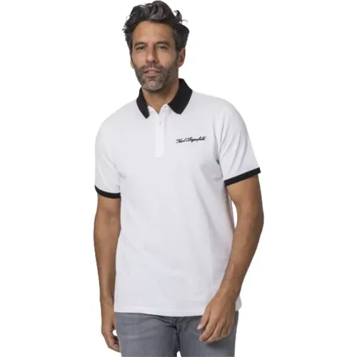 Weißes Polo-Shirt mit Signatur-Logo , Herren, Größe: M - Karl Lagerfeld - Modalova