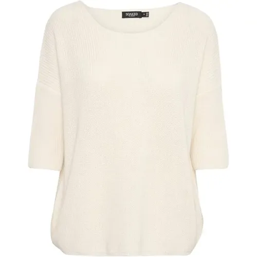 White Cotton Jumper with ¾ Sleeves , female, Sizes: S, M, XS, XL, L, 2XL - Soaked in Luxury - Modalova