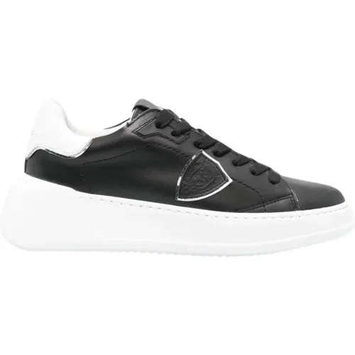 Schwarze/Weiße Sneakers mit Logopatch , Damen, Größe: 40 EU - Philippe Model - Modalova