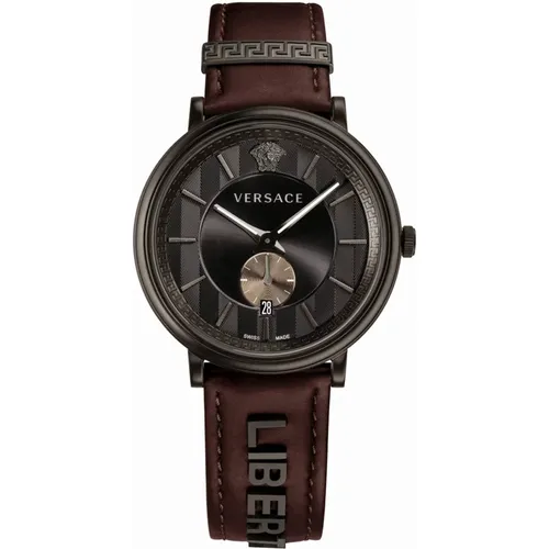 Watches, male, , Size: ONE SIZE Swiss Leather Circle Watch Brown - Versace - Modalova