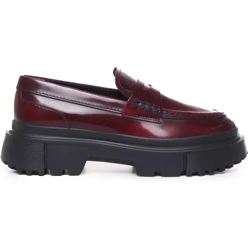 Bordeaux Leather Flat Shoes , female, Sizes: 7 UK - Hogan - Modalova