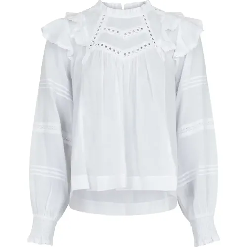 Feminine Lace Blouse with Puff Sleeves , female, Sizes: 2XL, XL, L, S - NEO NOIR - Modalova